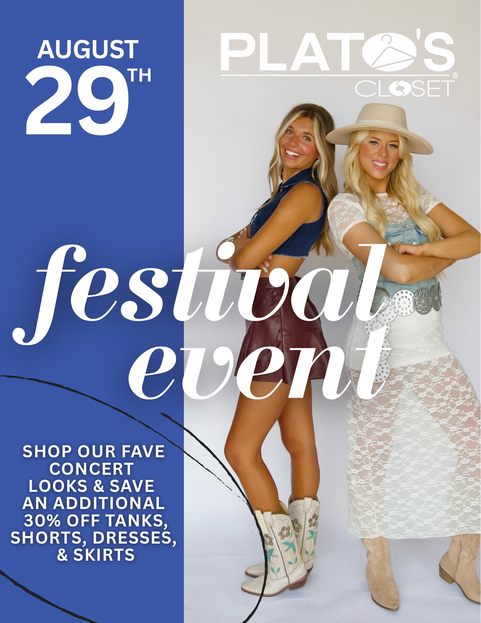 Join us August 29th for 30% OFF all tanks, shorts, short skirts, and dresses. Whether you’re heading to a fall festival or just looking for the perfect end-of-summer styles, this is your chance to save big. Don’t miss one day of 30% OFF!